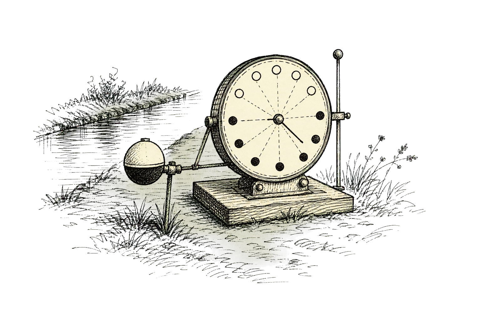 Pen-and-ink lamp study with a sun arc and evening schedule marks.